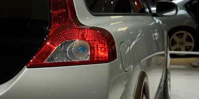 A close up of the back lights on a car